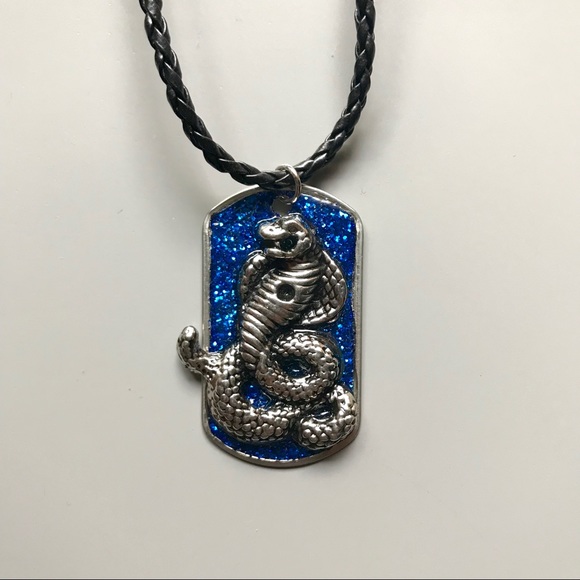 3-D sparkle snake dog tag, braided necklace - Picture 3 of 5